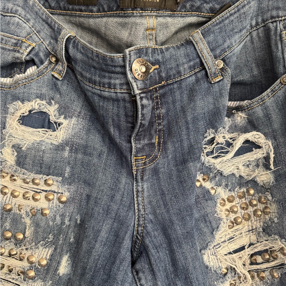 Torrid Studded Distressed Blue Women's Jeans - Picture 2 of 5